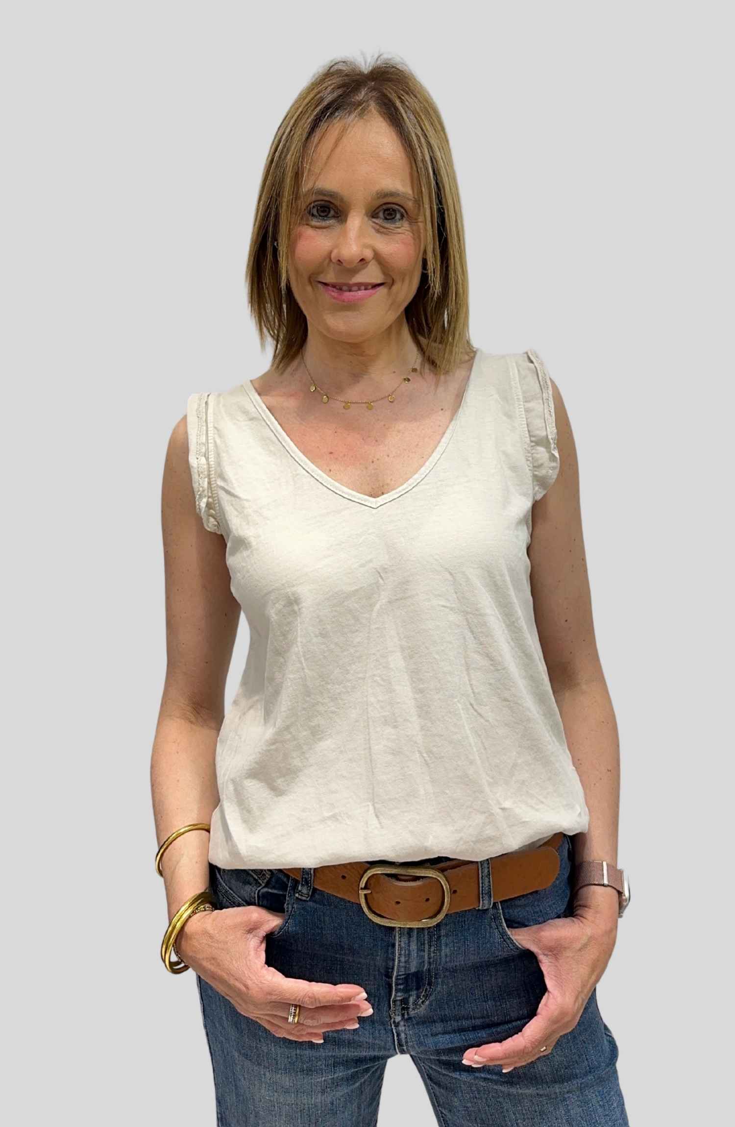 Camiseta Lucía - Beige, ÚNICA